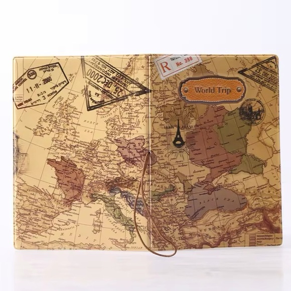 🆕 Passport Holder Wallet Sleeve in the World Traveler Map Design in PU Leather - Picture 5 of 6
